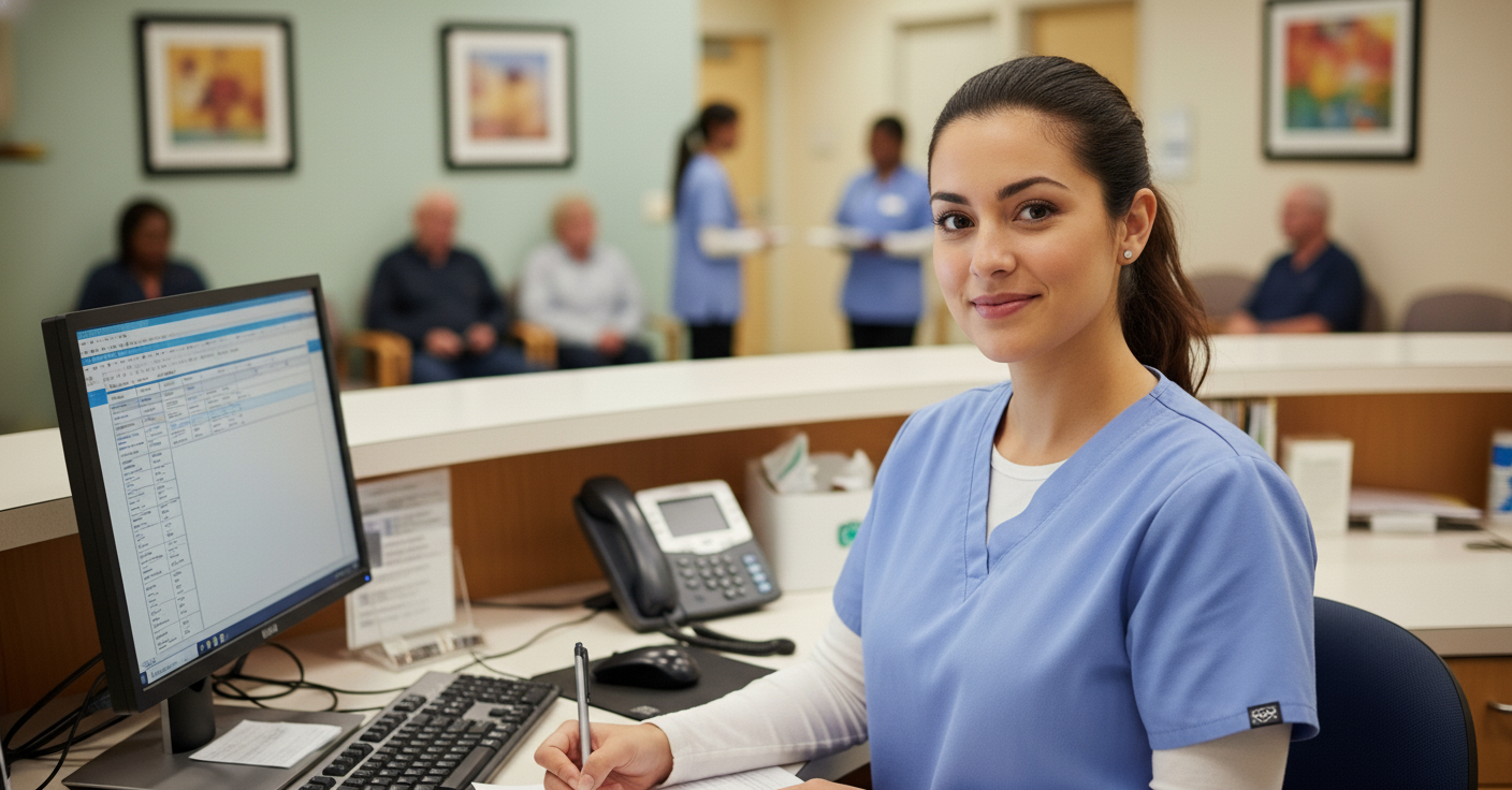 Female medical assistant working in a medical clinic